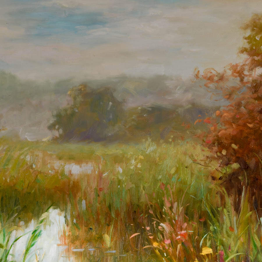 Framed Signed Vera Oxley Floral Estuary Oil on Canvas-3