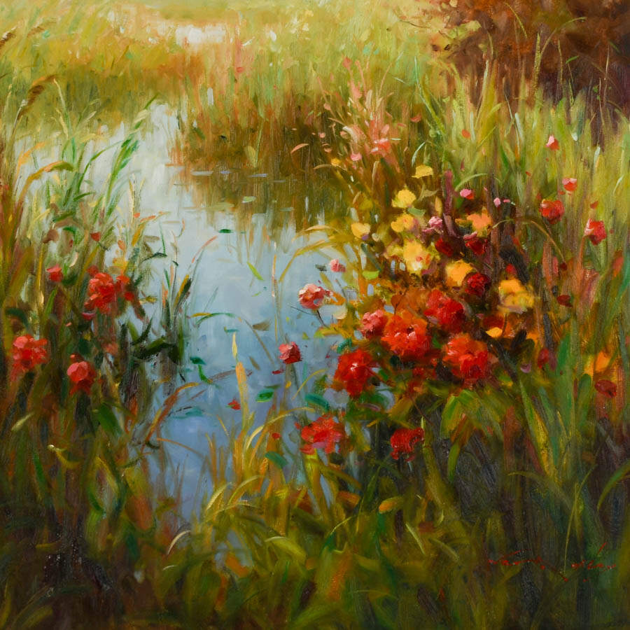 Framed Signed Vera Oxley Floral Estuary Oil on Canvas-2