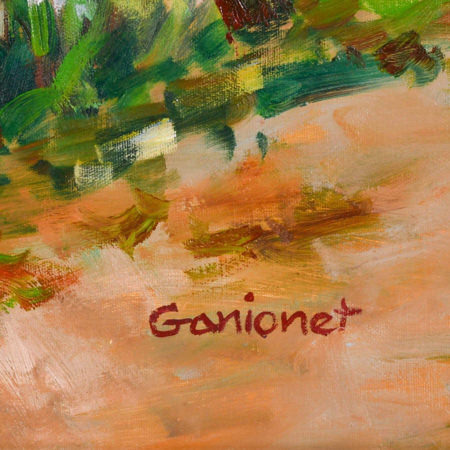 Framed Signed Ganionet Garden Promenade Oil on Canvas-5