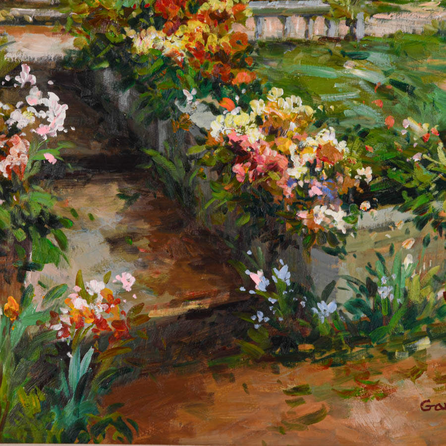 Framed Signed Ganionet Garden Promenade Oil on Canvas-4