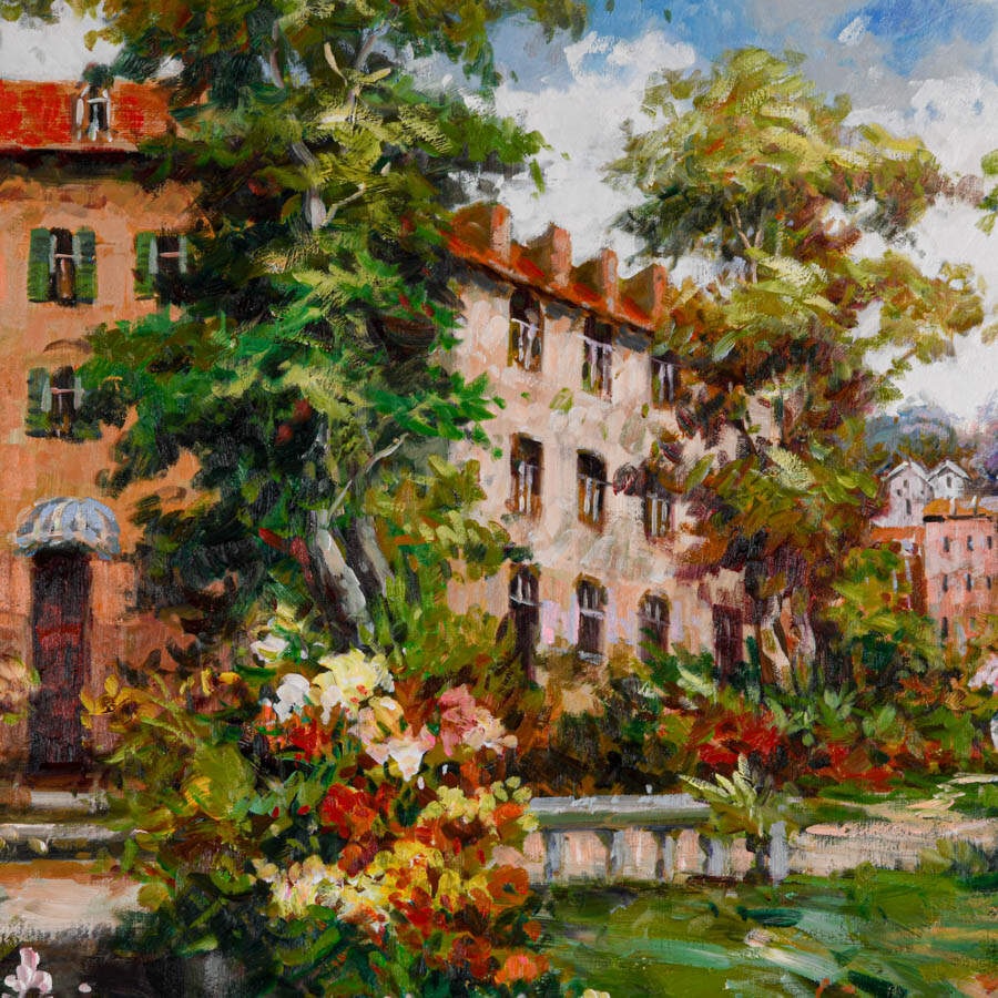 Framed Signed Ganionet Garden Promenade Oil on Canvas-3