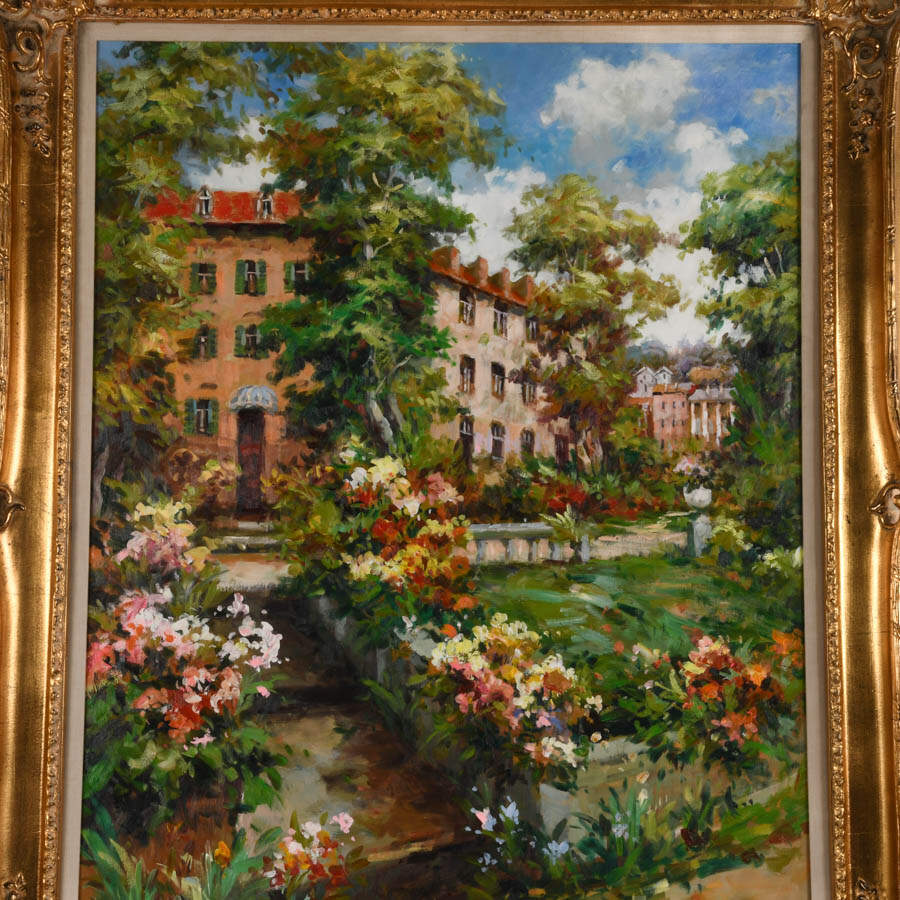 Framed Signed Ganionet Garden Promenade Oil on Canvas-2