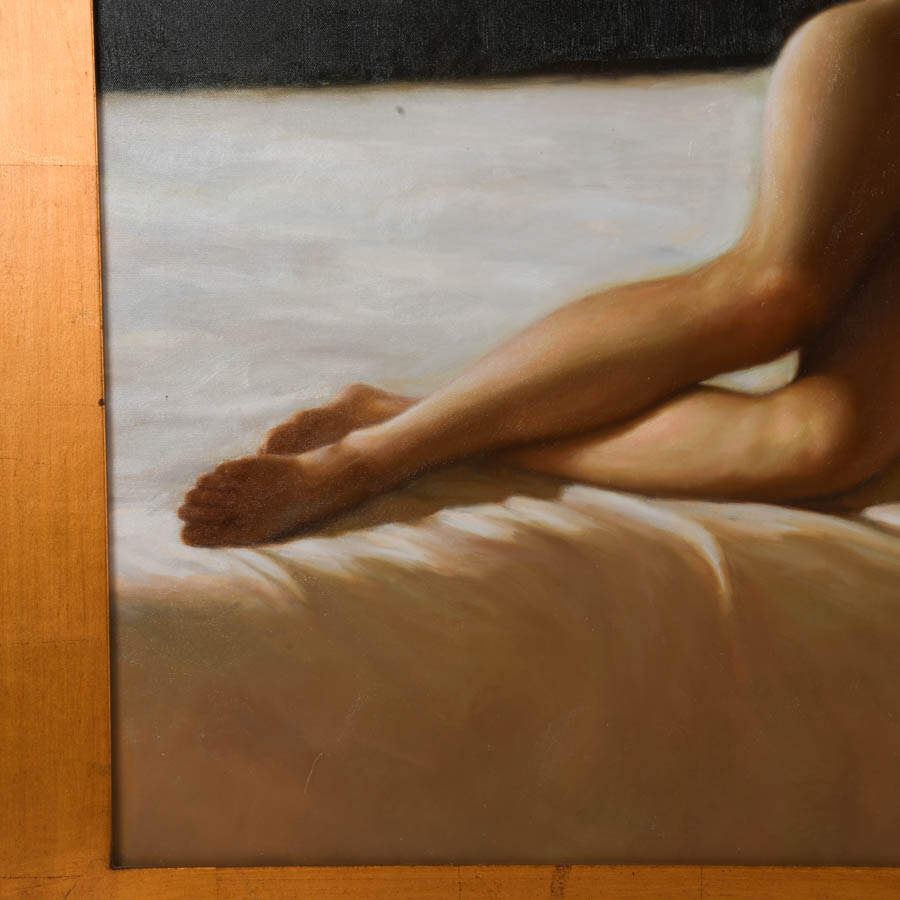Framed Signed Reclining Nude Oil on Canvas Attributed to David Condori-2