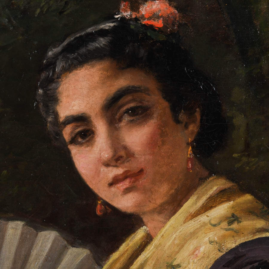 Framed Portrait of a Spanish Rose Oil on Canvas-4