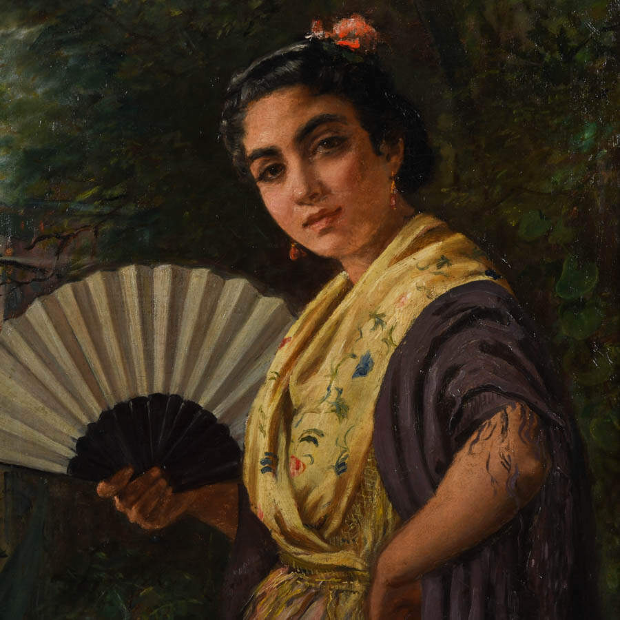 Framed Portrait of a Spanish Rose Oil on Canvas-3