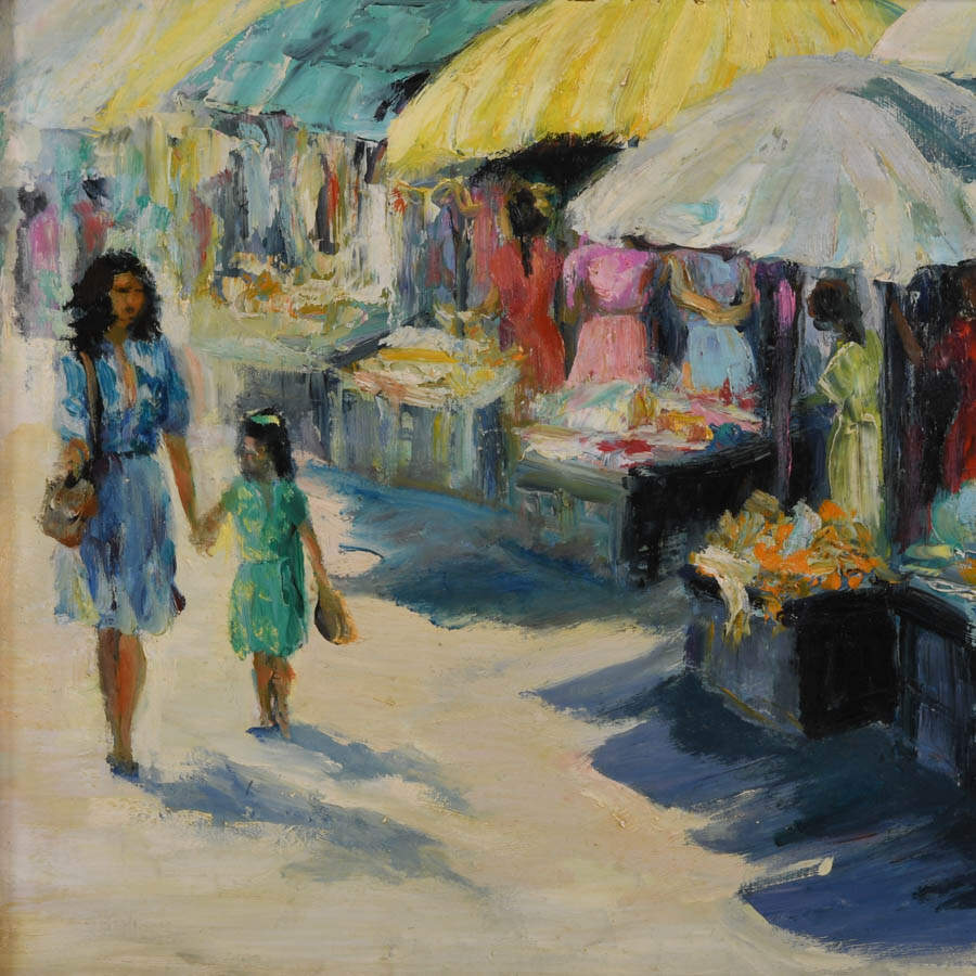 Framed Signed Market of Color Mixed Media on Board-2