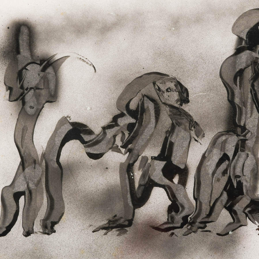 Framed J. Akston "Family Visit" Oil on Paper-3