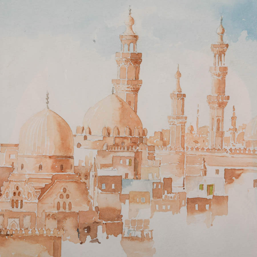 Framed Ahmed Dzuvic Echoes Above the Rooftops Architectural Watercolor-2