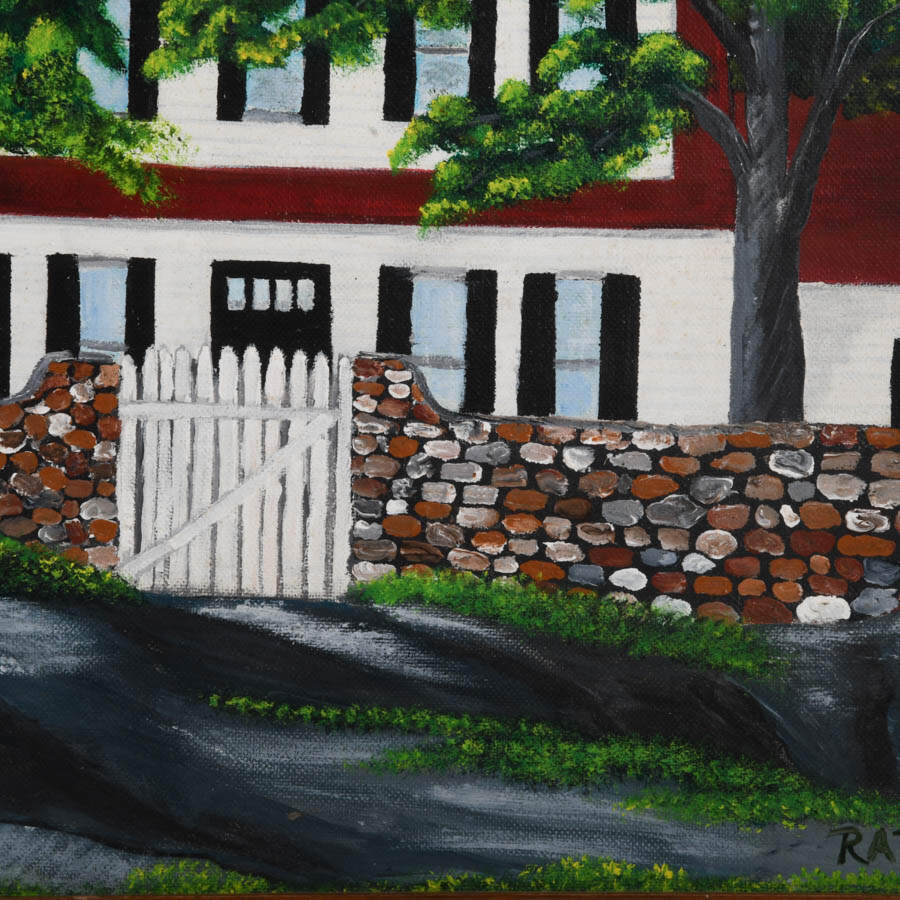 Framed Signed Beneath the Red Roof Mixed Media on Board-3