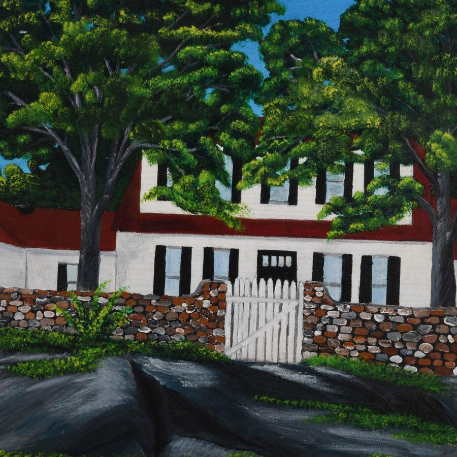 Framed Signed Beneath the Red Roof Mixed Media on Board-2