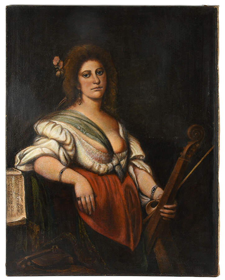 Antique Musician's Muse Oil on Canvas Portrait-1