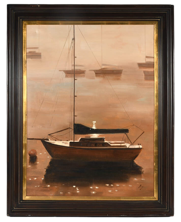 Framed Signed "Morning Fog" Oil on Canvas After Brian Blood-1