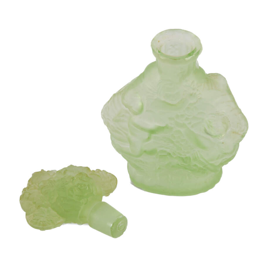 Japanese Green Vasline Glass Perfume Bottle-5