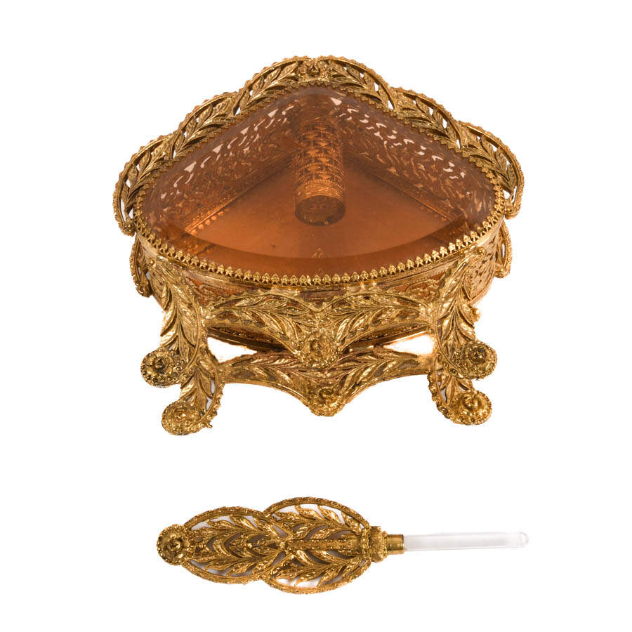 Ornate Footed Teardrop-Shape Filigree Perfume Bottle-5