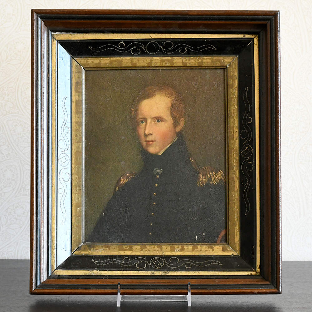 Antique Black and Gold Banner Detail Wooden Frame with Major Biddle Print-1
