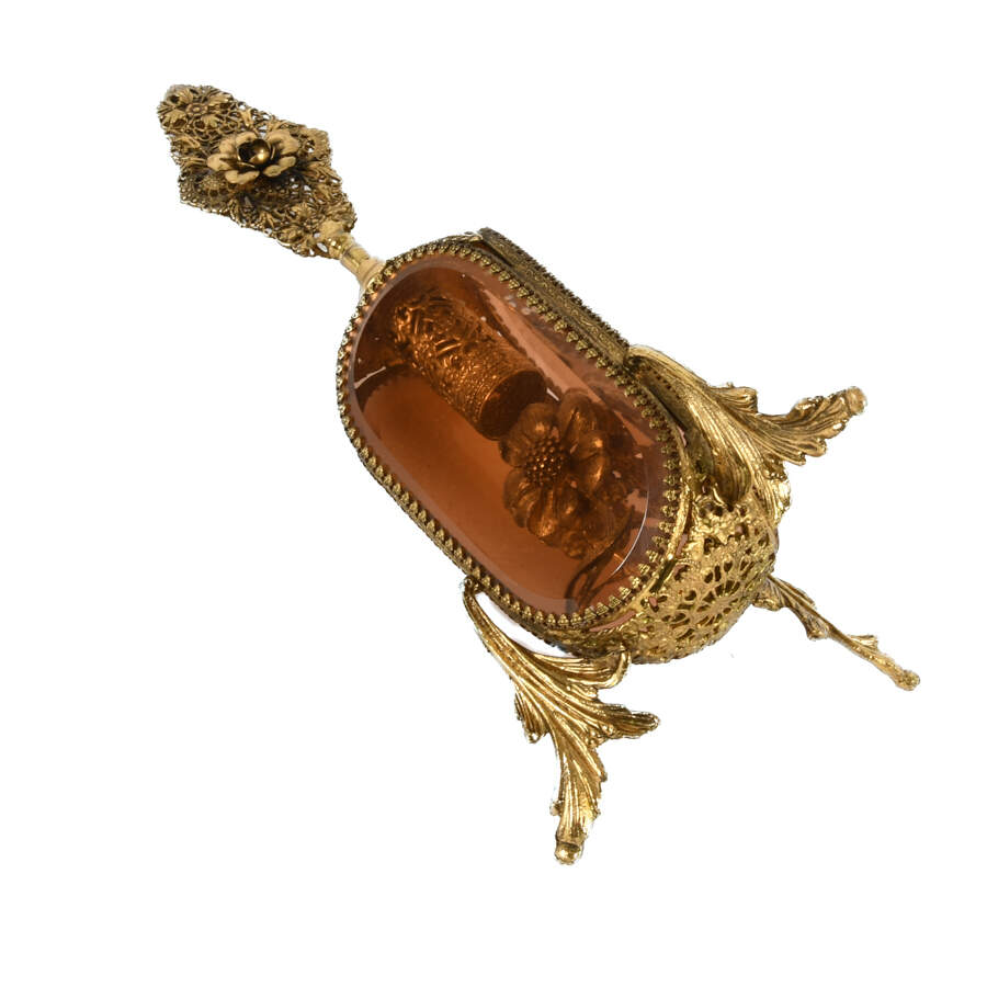 Ornate Footed Pink Glass Filigree Perfume Bottle-7