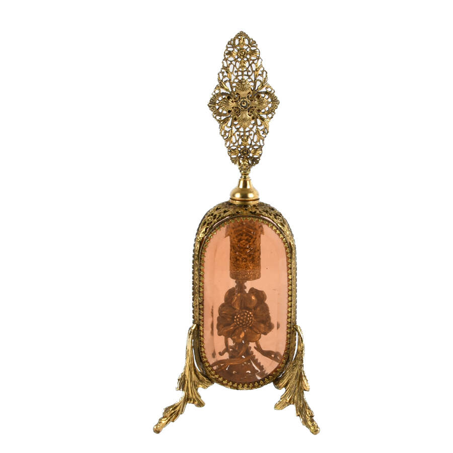 Ornate Footed Pink Glass Filigree Perfume Bottle-6