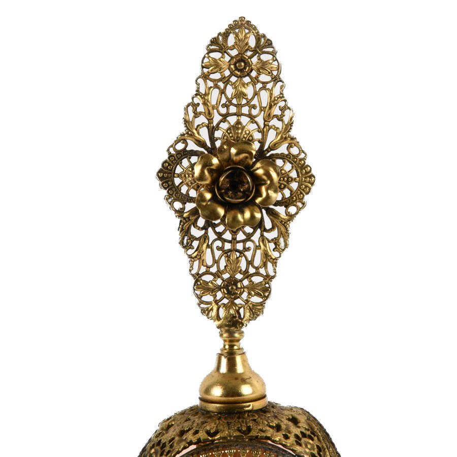 Ornate Footed Pink Glass Filigree Perfume Bottle-3