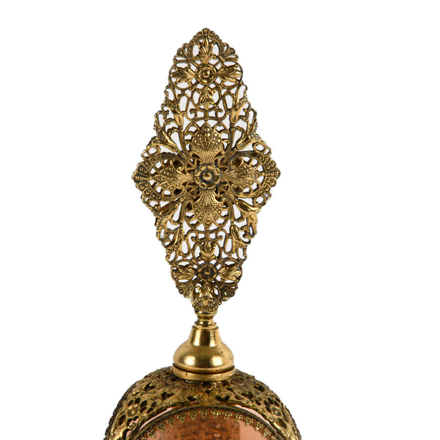 Ornate Footed Pink Glass Filigree Perfume Bottle-2