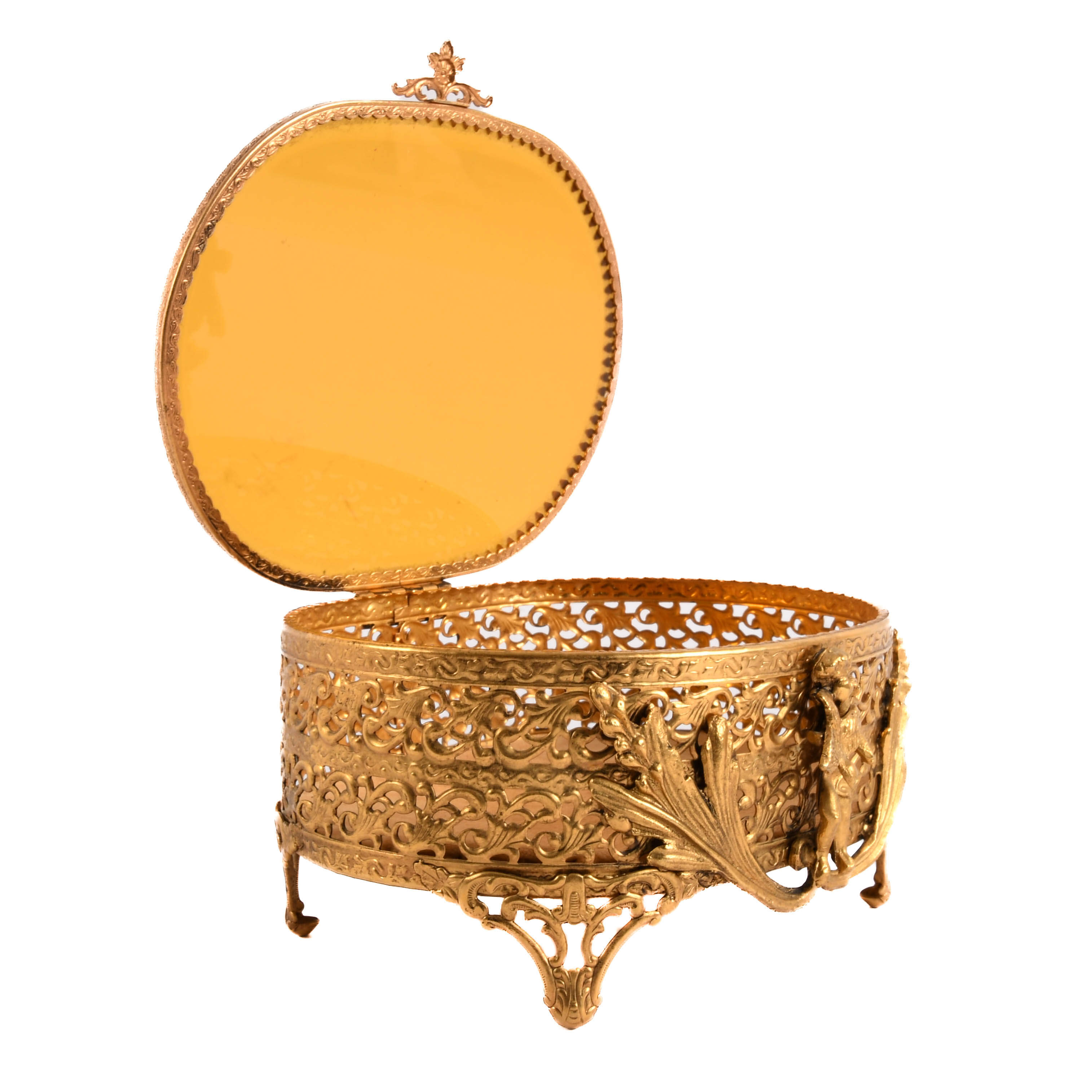 Hollywood Regency Ormolu and Brass Perfume Bottle and Trinket Box-5