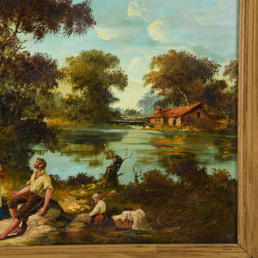 Framed "Gathering at the Water's Edge" Oil on Canvas-3