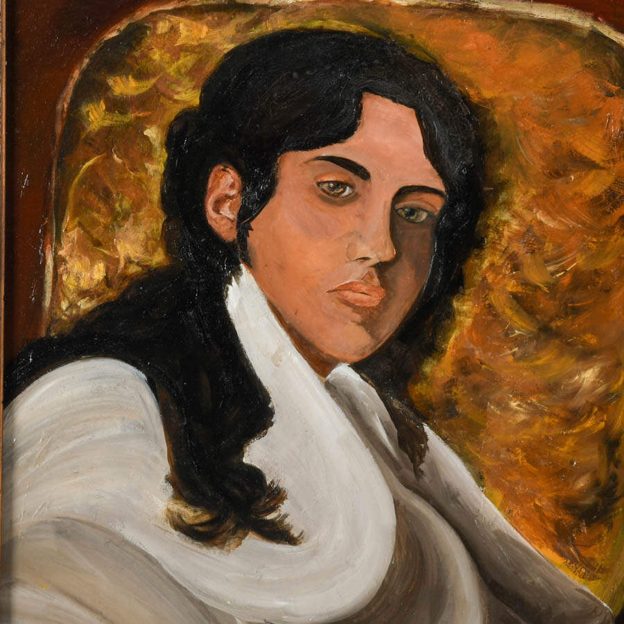 Framed Signed "The White Shawl" Oil on Canvas-2