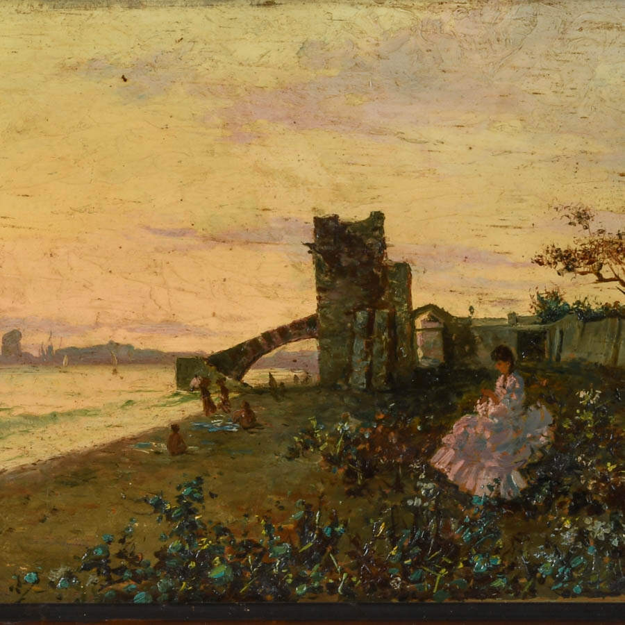 Framed Signed "Silhouette at Dusk" Oil on Board-2