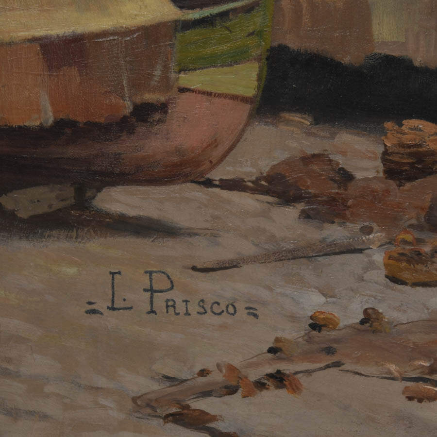 Signed L. Prisco Harbor Shore Oil on Canvas-5