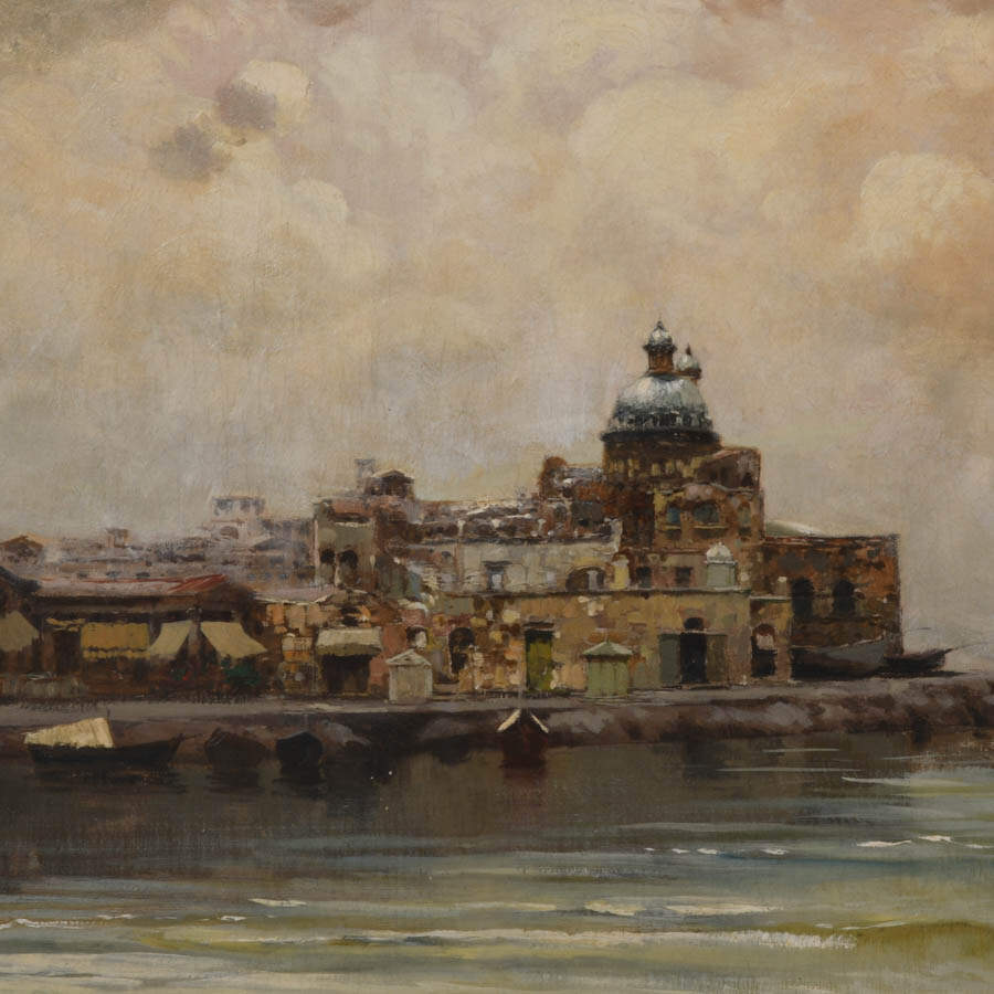 Signed L. Prisco Harbor Shore Oil on Canvas-4