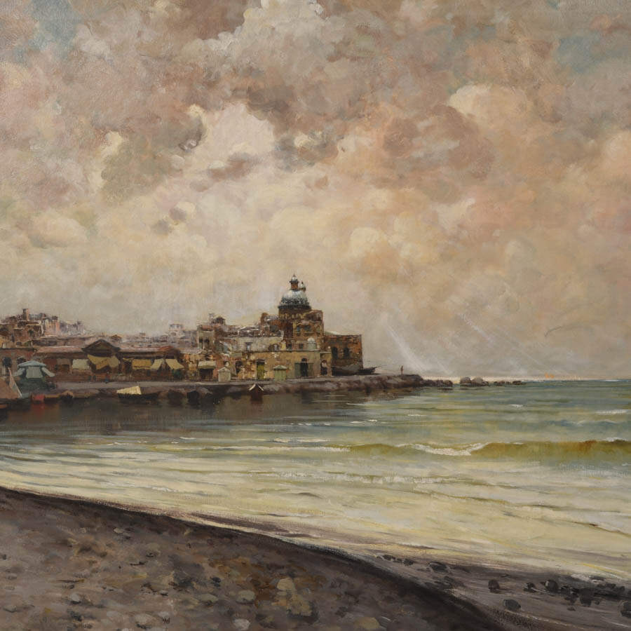 Signed L. Prisco Harbor Shore Oil on Canvas-3