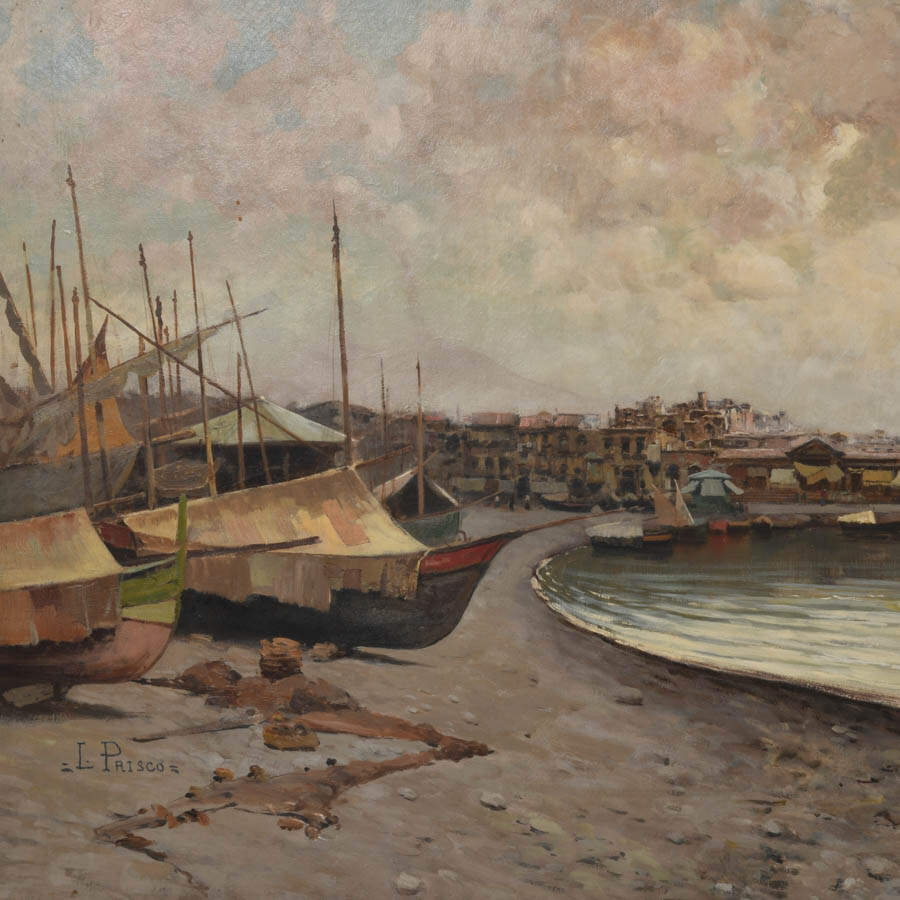 Signed L. Prisco Harbor Shore Oil on Canvas-2