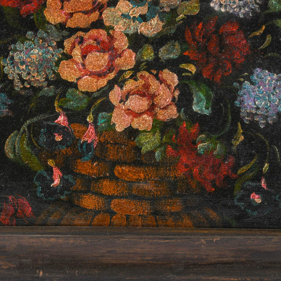 Framed Woven Basket Floral Arrangement Oil on Canvas-5