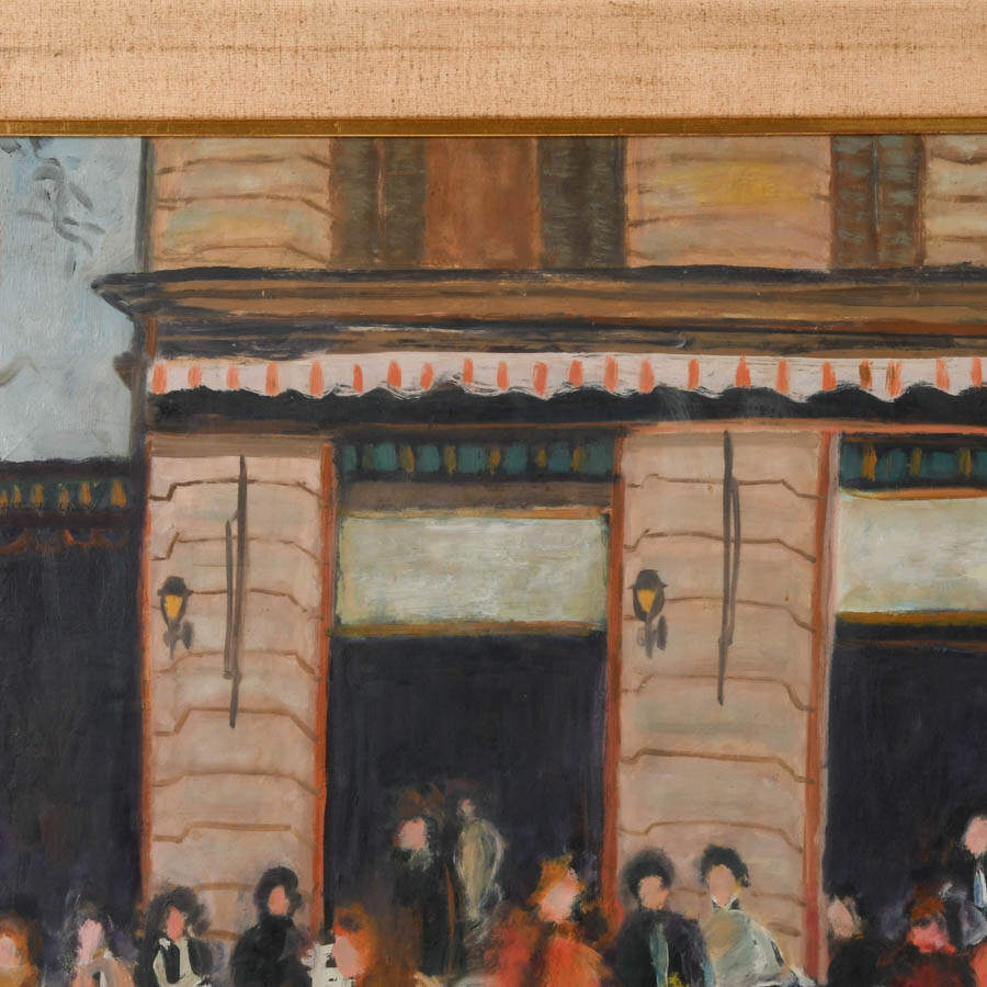 Framed Signed Street Café Scene Oil on Board-4