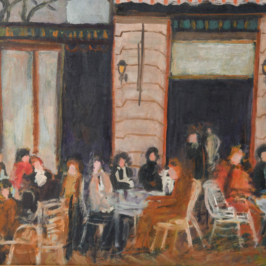 Framed Signed Street Café Scene Oil on Board-2