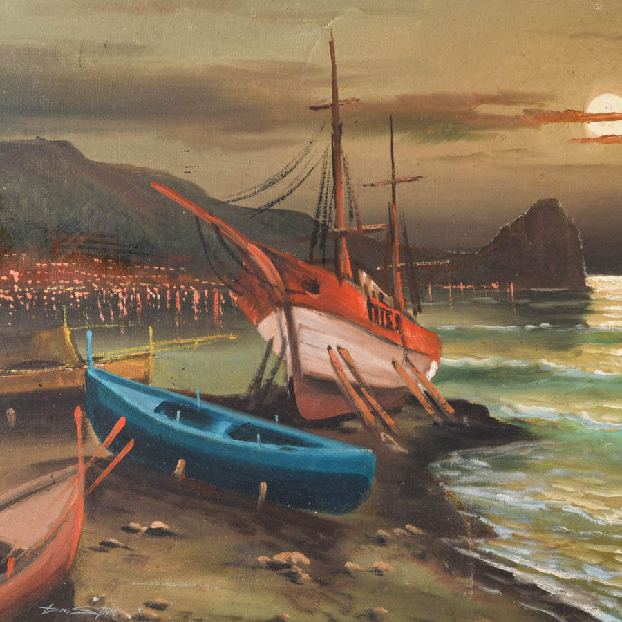 Framed Signed Don Stone Twilight Shipyard Artwork-2