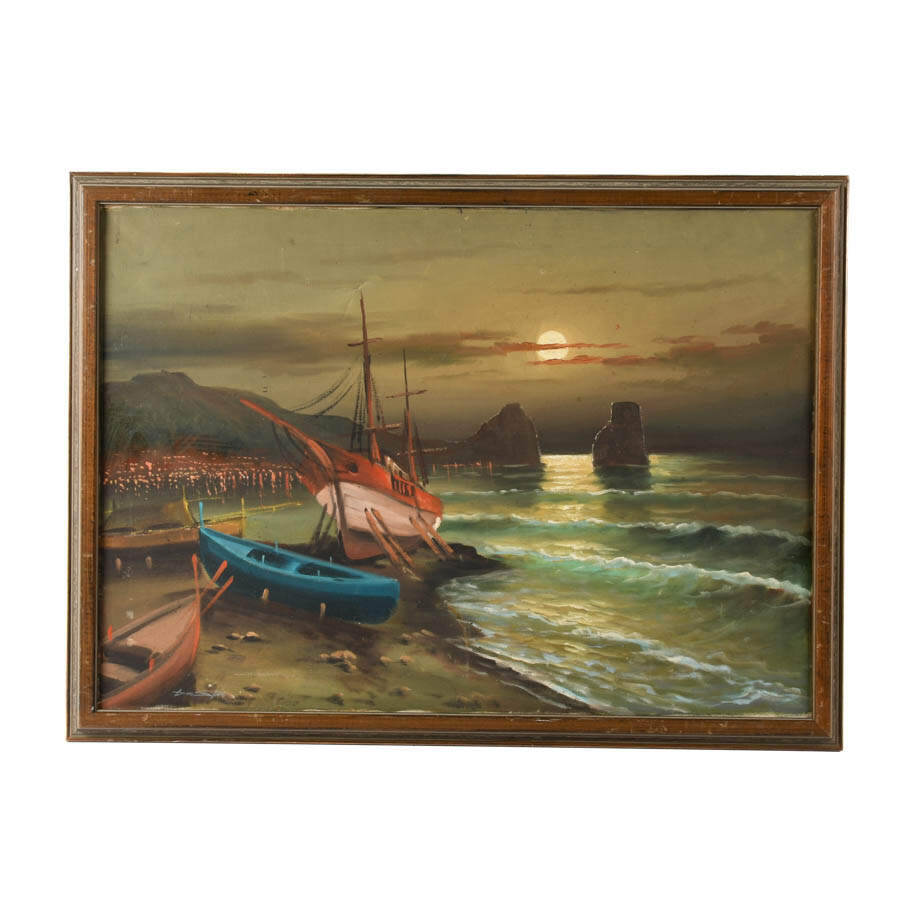 Framed Signed Don Stone Twilight Shipyard Artwork-1