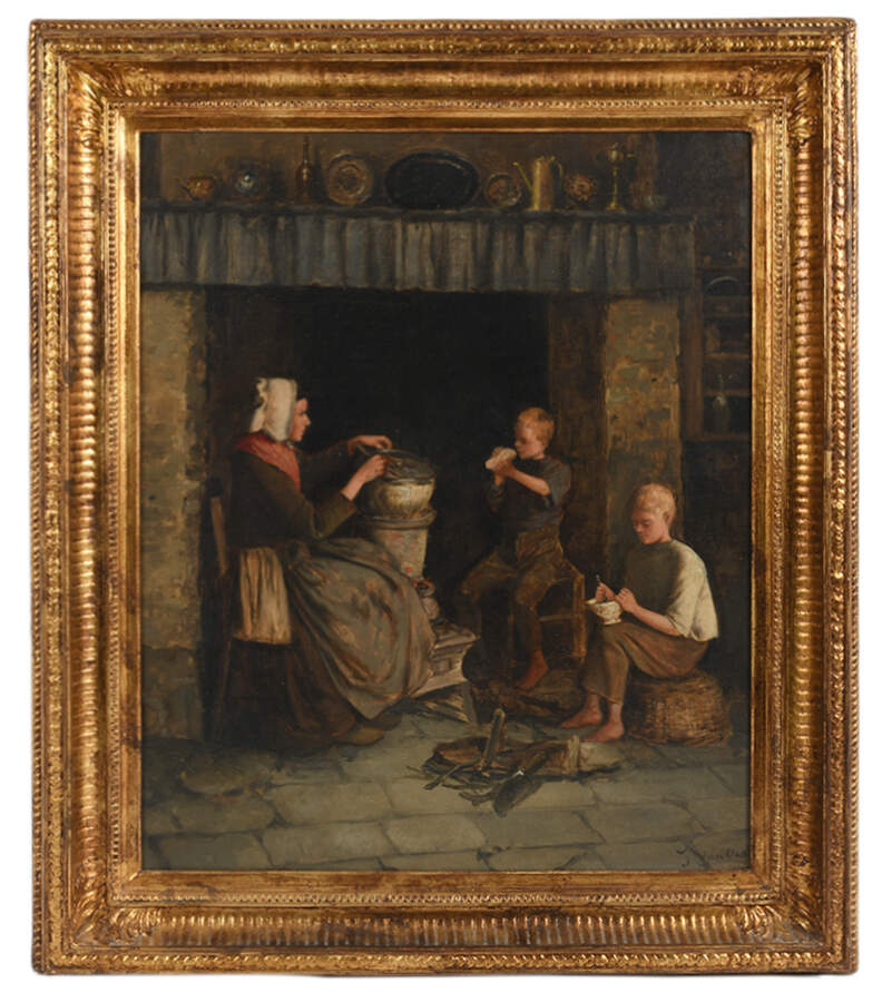 Framed "Cottage Supper" Oil on Canvas-1
