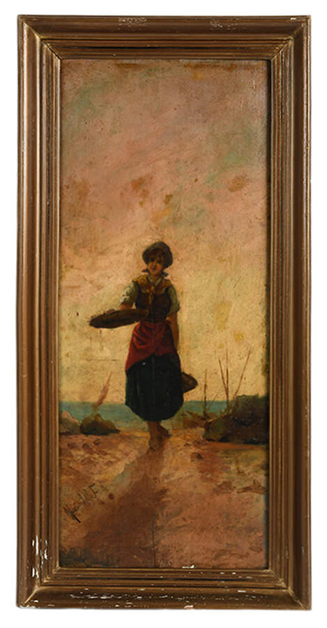 Framed Signed Young Beach Forager Oil on Board-1