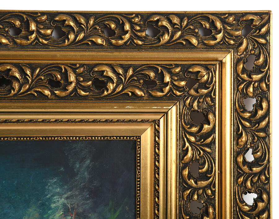 Framed Signed Secluded Couple Oil on Canvas-4