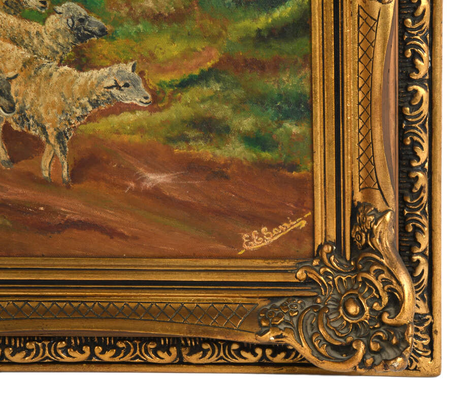 Framed Signed "By Hand and Hoof" Oil on Canvas-5