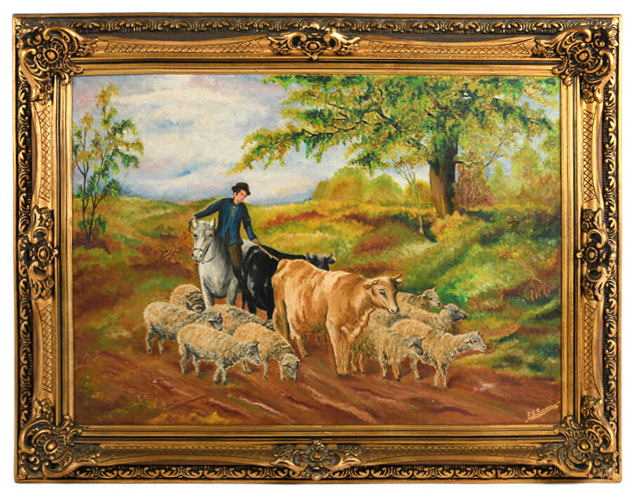 Framed Signed "By Hand and Hoof" Oil on Canvas-1