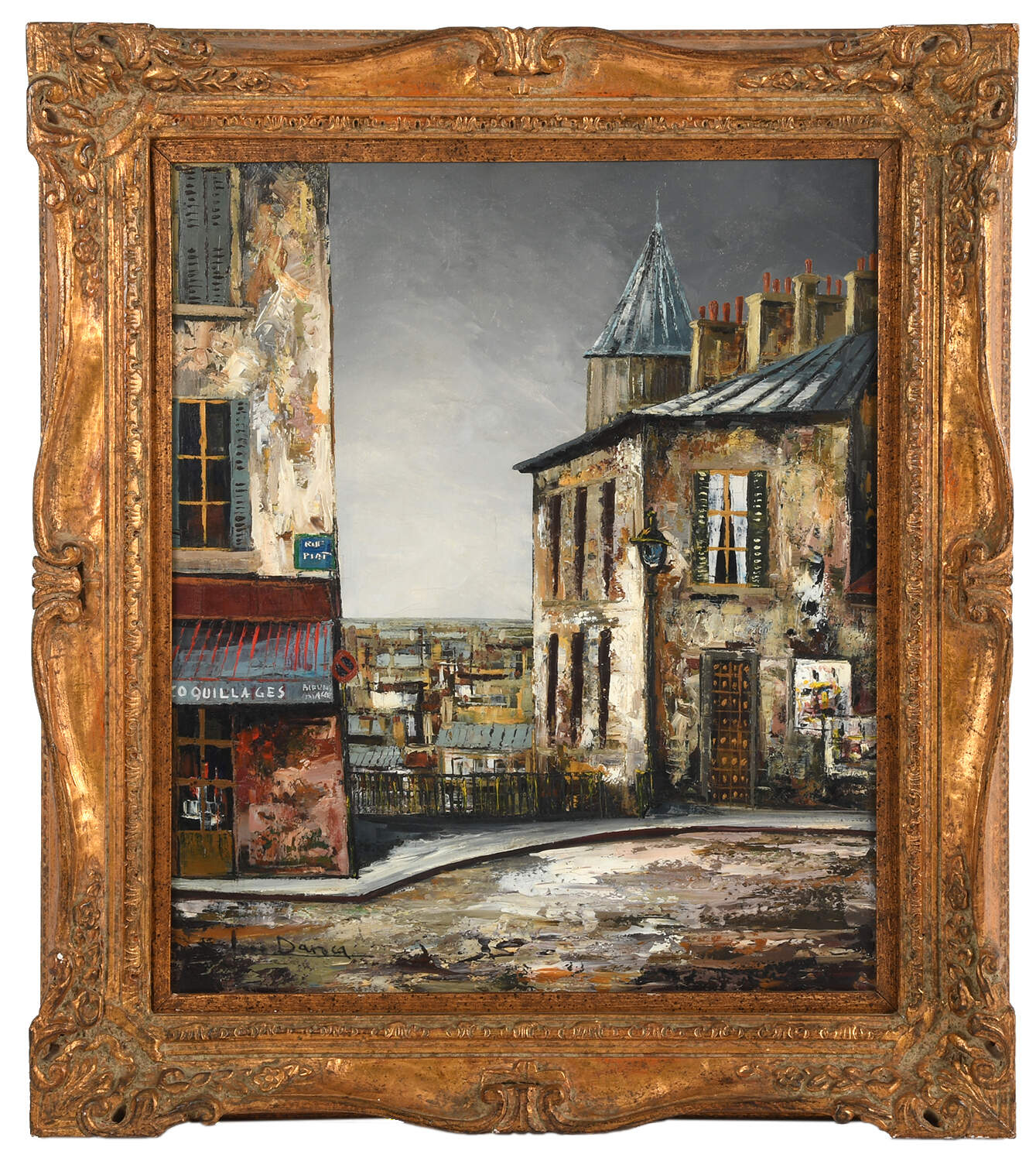 Framed Signed Jose Daroca "Rue Piat Paris" Oil on Canvas-1