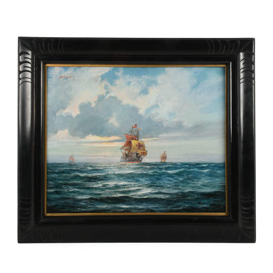 Framed Signed Sobieski Santa Maris on the Horizon Oil on Board-1