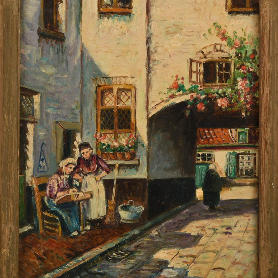 Signed Piet van Beek Exterior Courtyard Voices Oil on Canvas-2