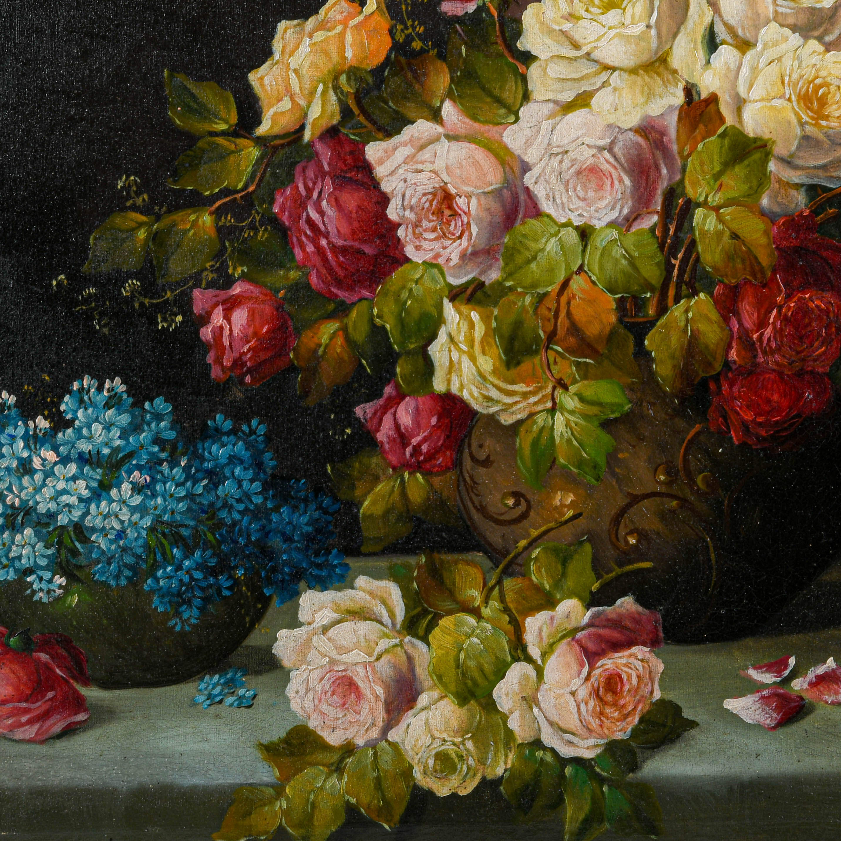 Framed Signed Floral Still Life Oil on Canvas-2