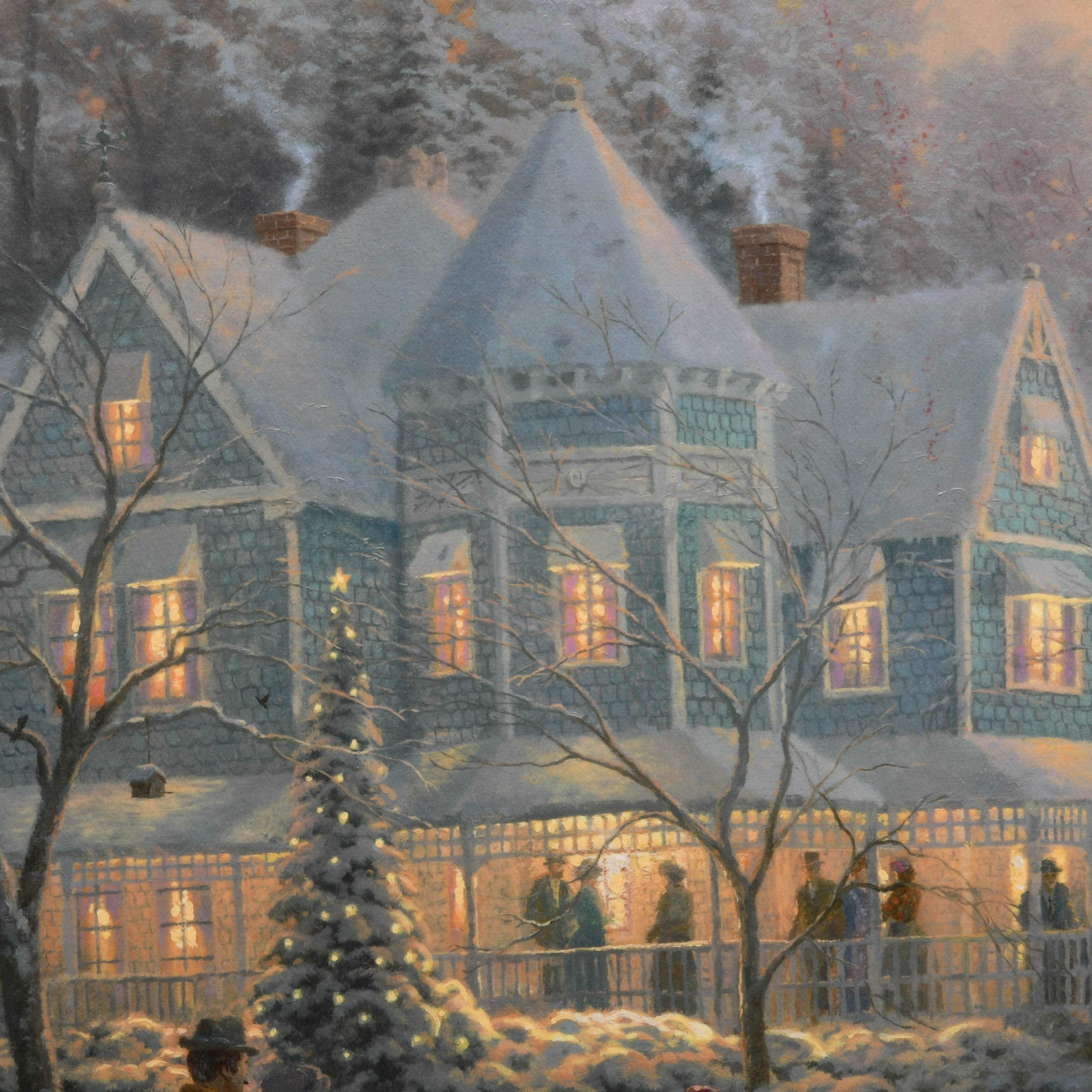 Framed Signed Thomas Kinkade "A Holiday Gathering" Canvas Print-5