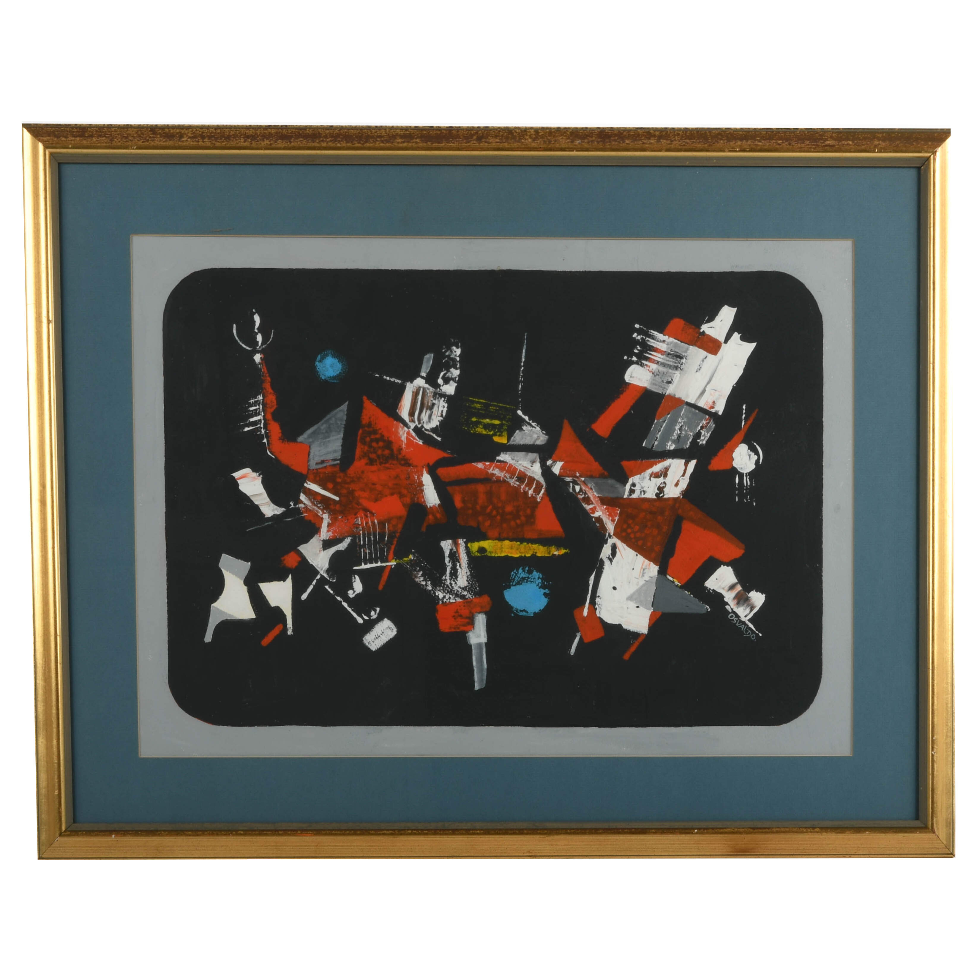 Framed Abstract Acrylic on Paper After Osvaldo Gutierrez-1