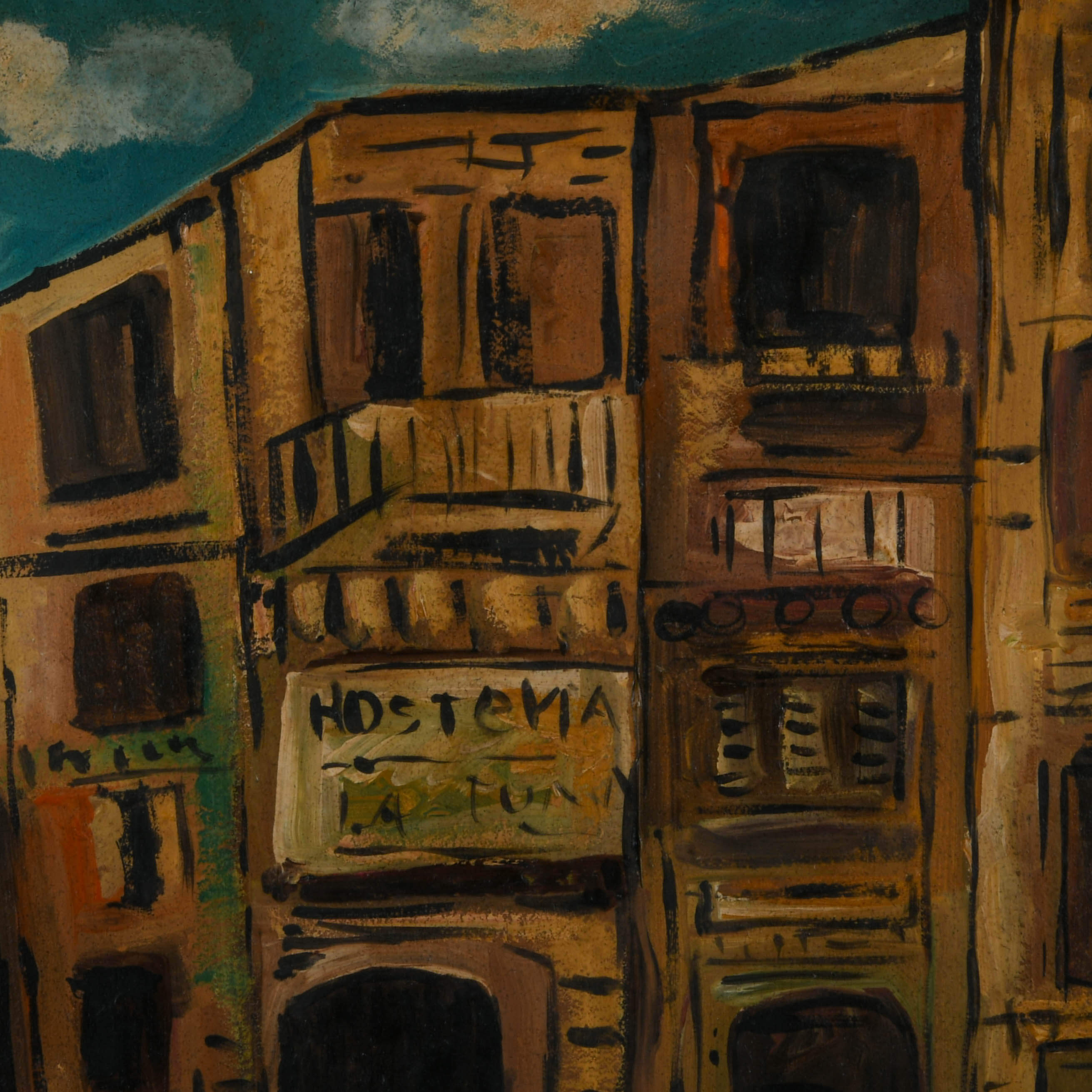 Framed Signed Cityscape Oil on Board After Joaquín Torres-García-3