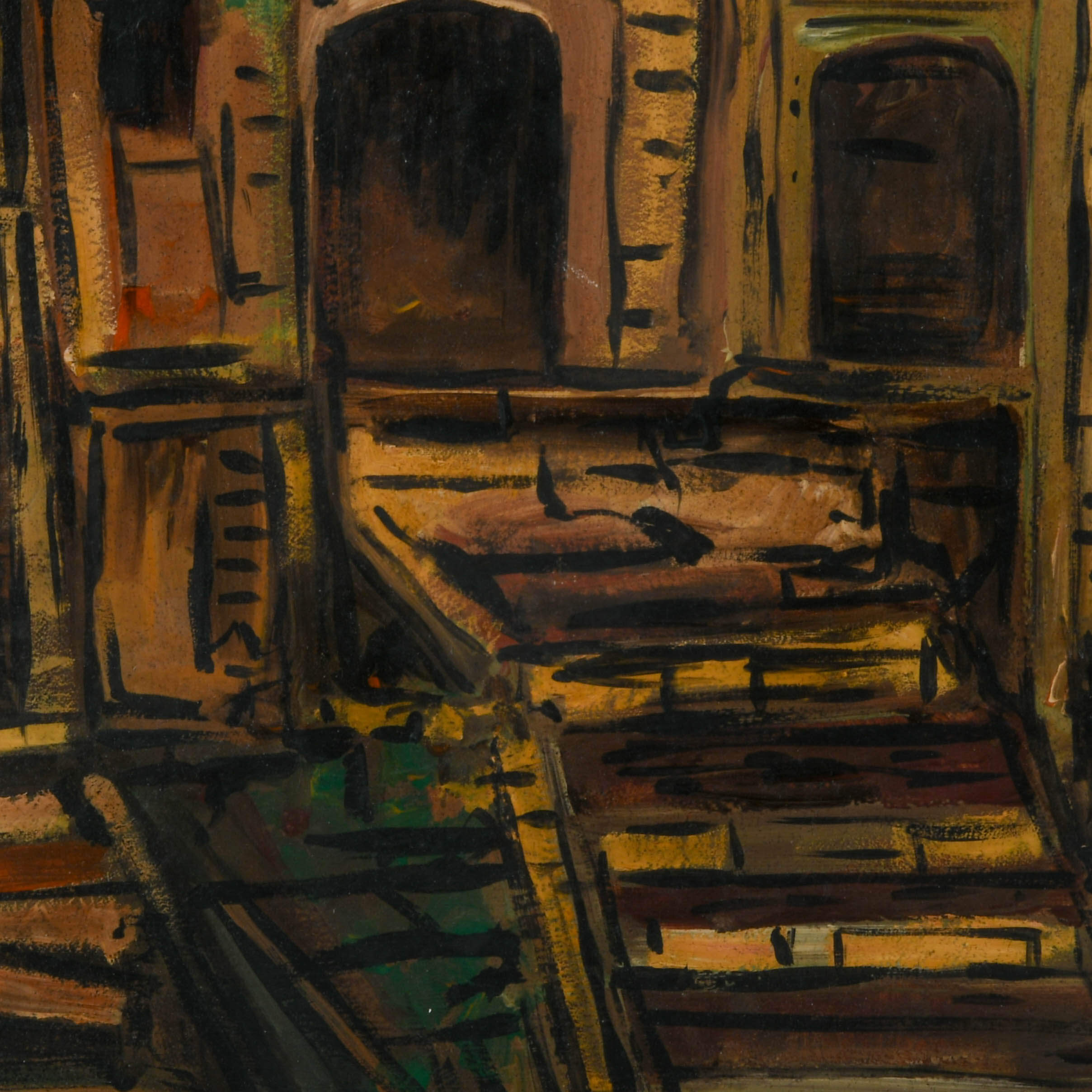 Framed Signed Cityscape Oil on Board After Joaquín Torres-García-2