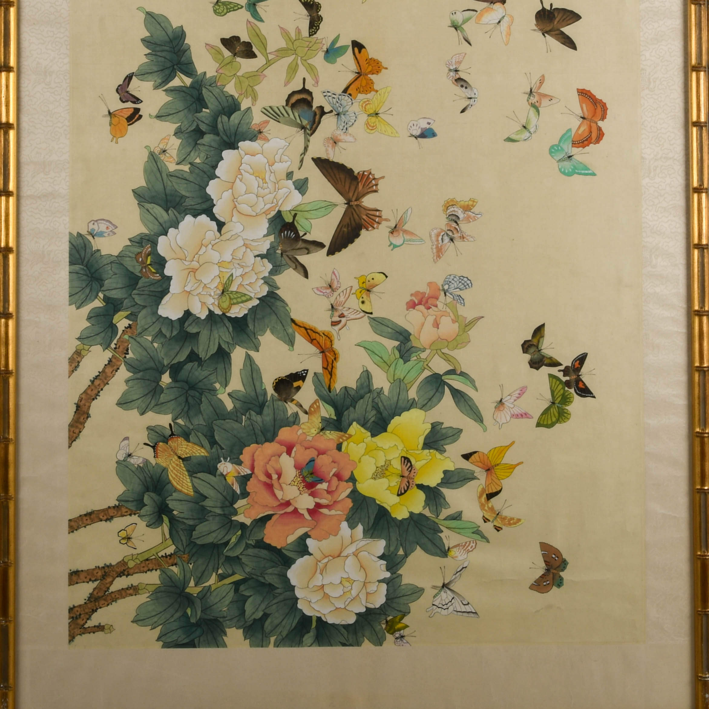 Japanese Hand-Painted "One Hundred Butterflies" Silk Panel-2